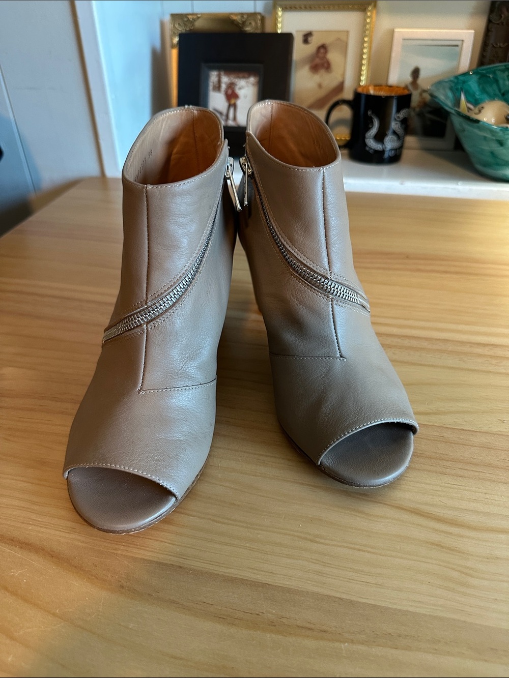 Maison Martin Margiela Taupe Peep-Toe Leather Mule Booties